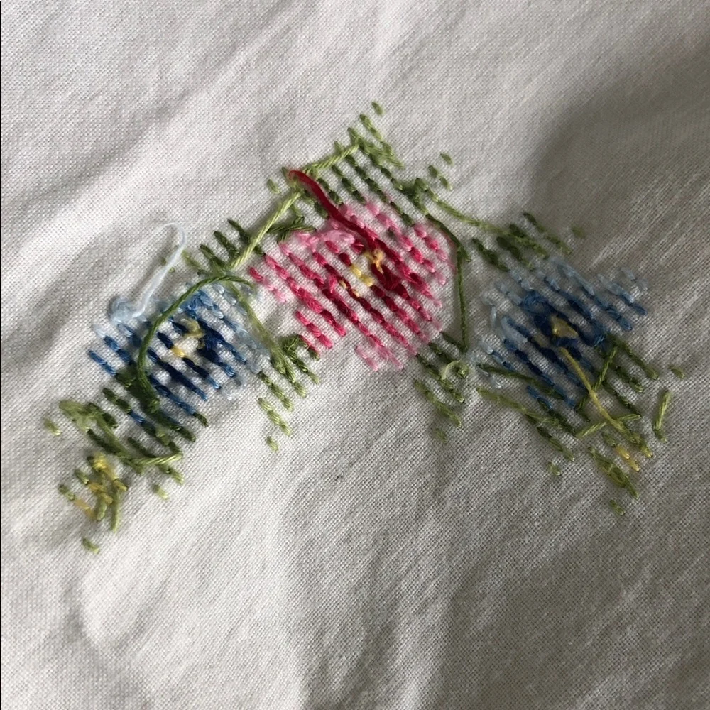VINTAGE UPCYCLED COTTON TABLECLOTH EMBROIDERY & CROCHET DETAILS